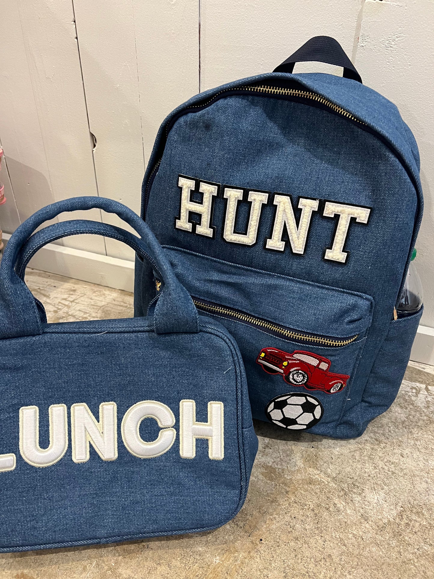 Denim Backpack with Patches