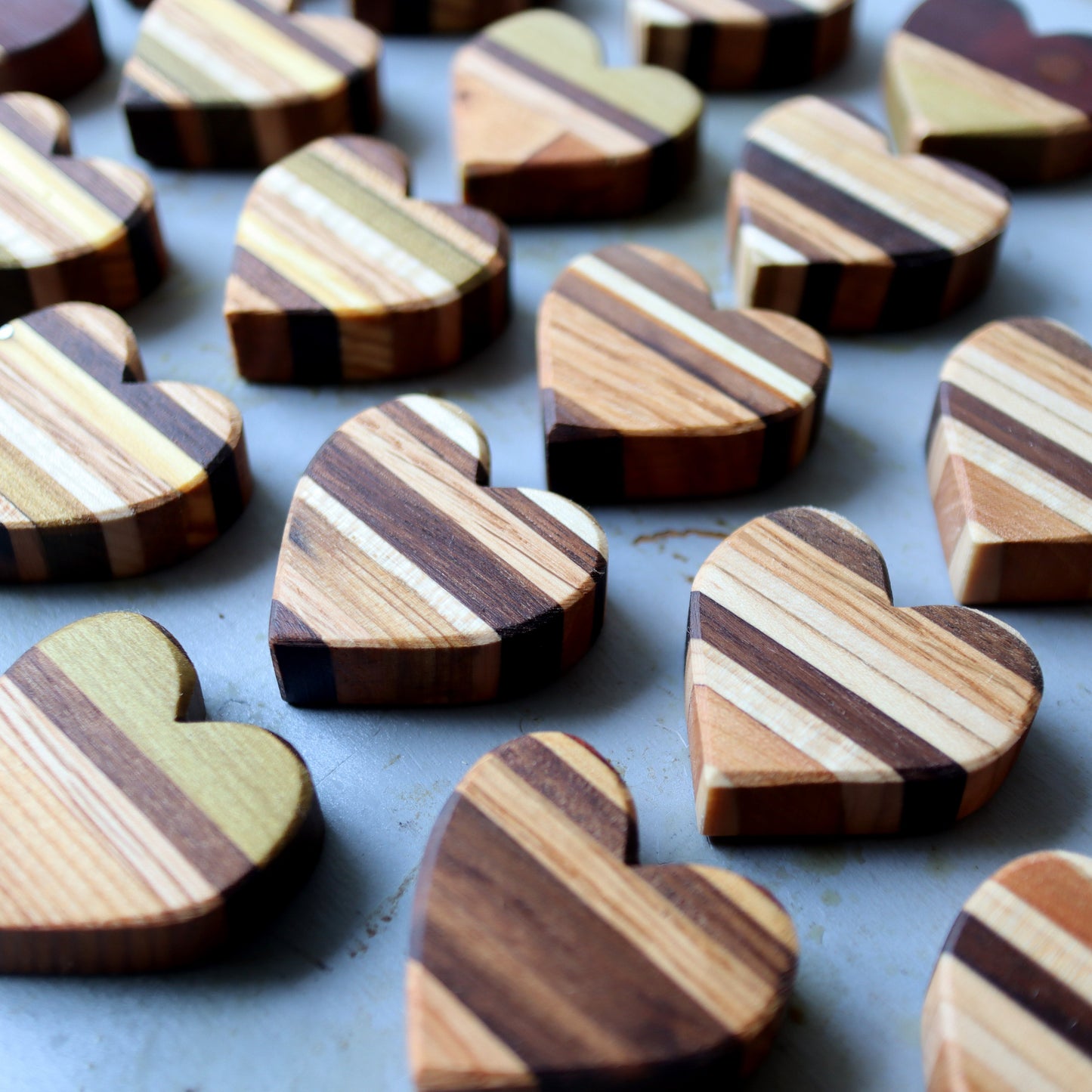 Striped Wooden Hearts