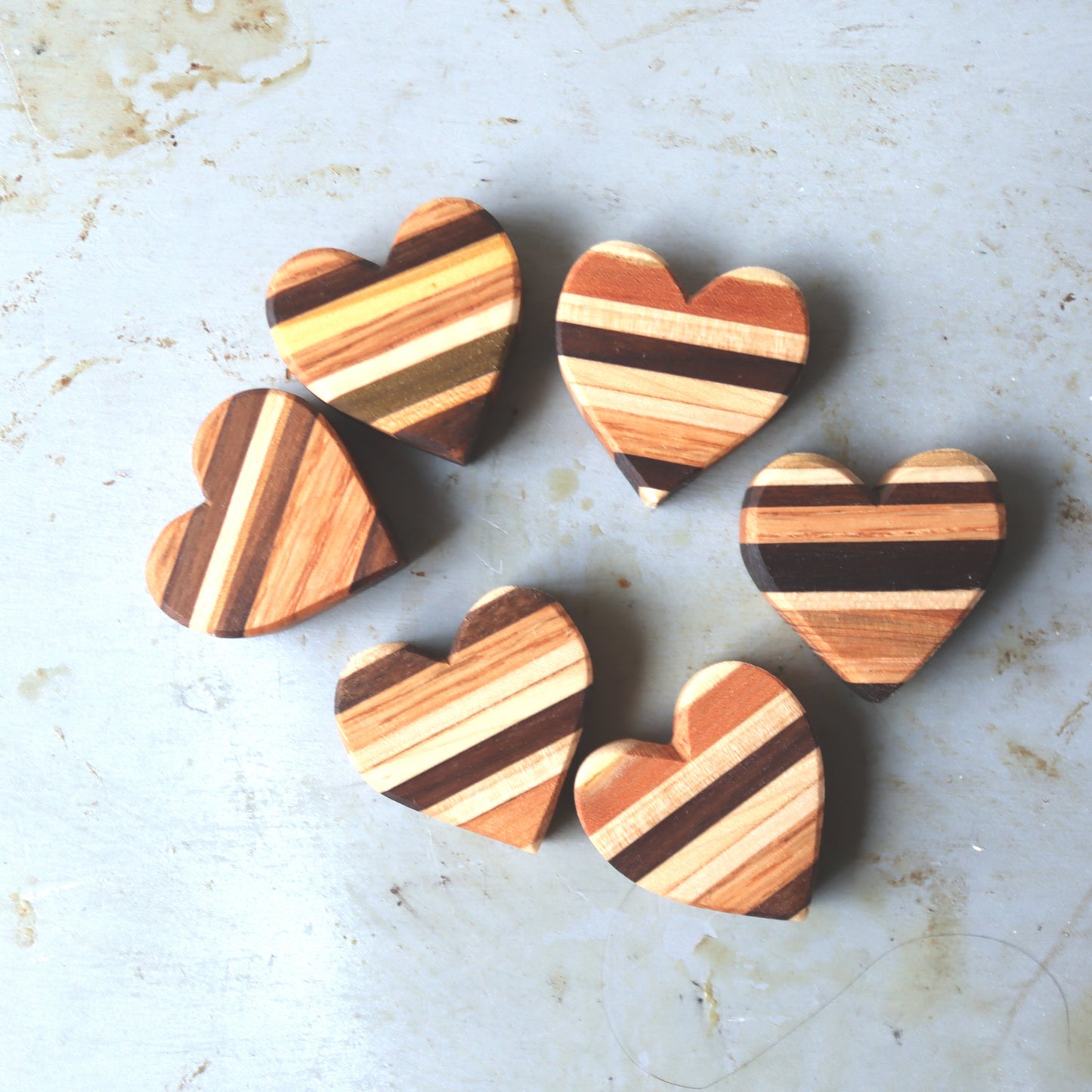 Striped Wooden Hearts