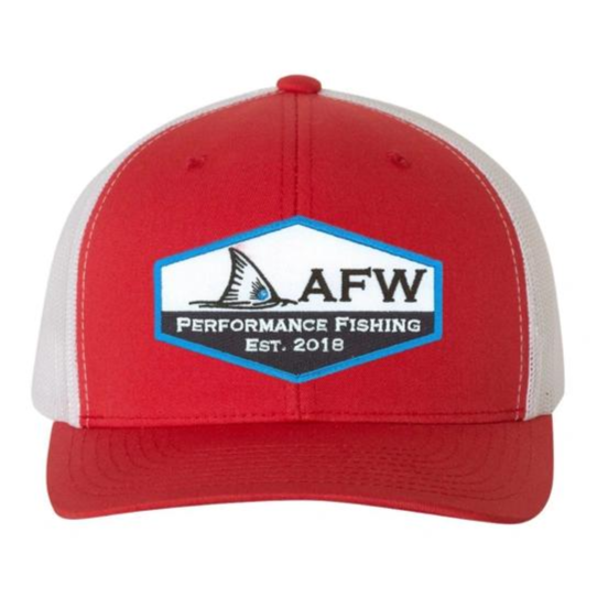 AFW Fishing Patch Hat - Red - White Snapback Trucker Hat