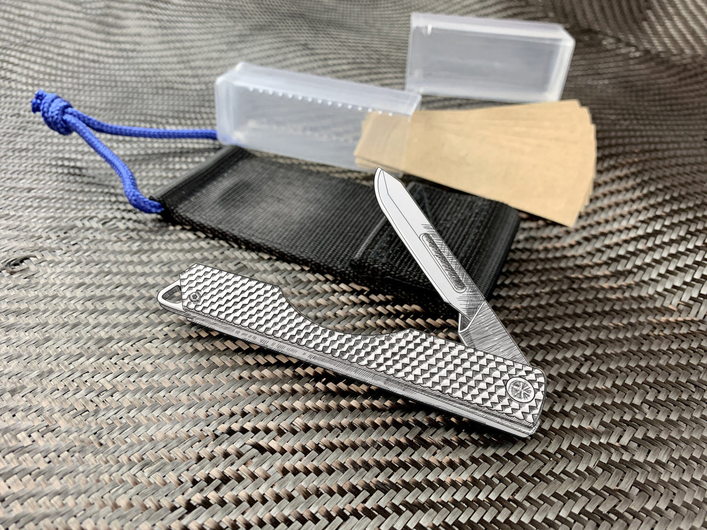 Oversized - Folding Titanium Craft Scalpel Knife + Case + Spare Blades!