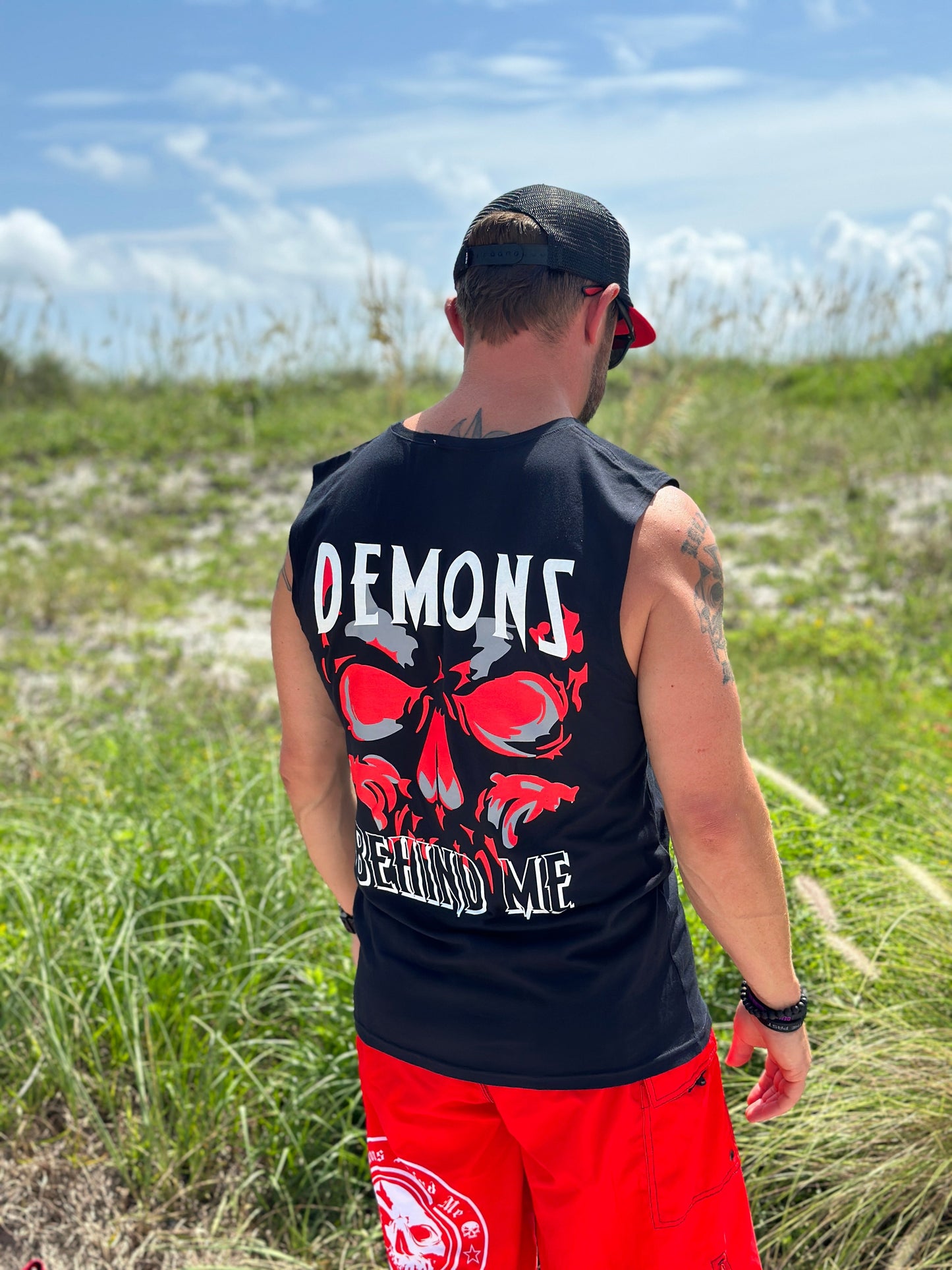 Premium Red Stretch Board Shorts - White Circle Logo