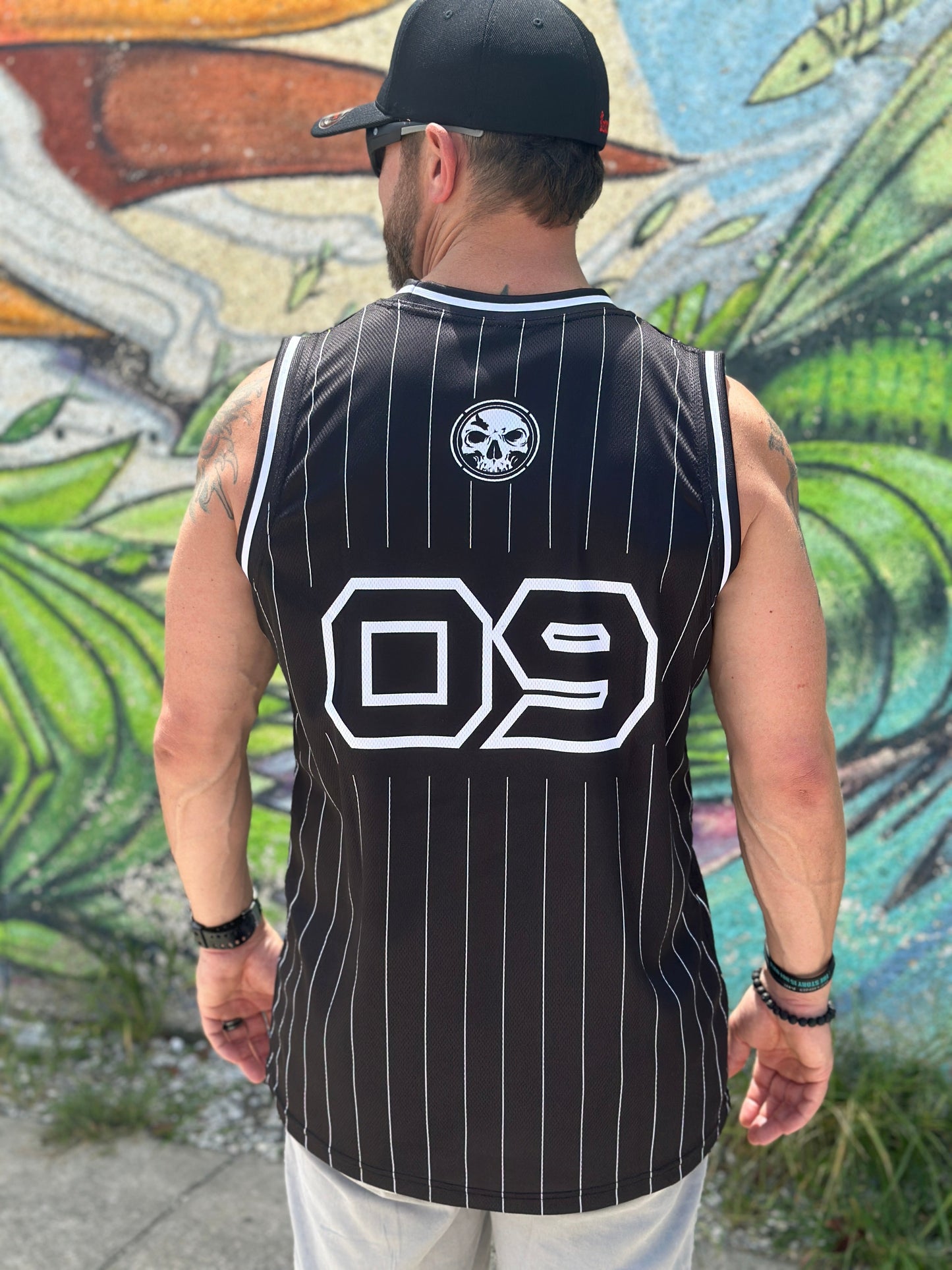 Men's Black "09" Jersey - White Pinstripes