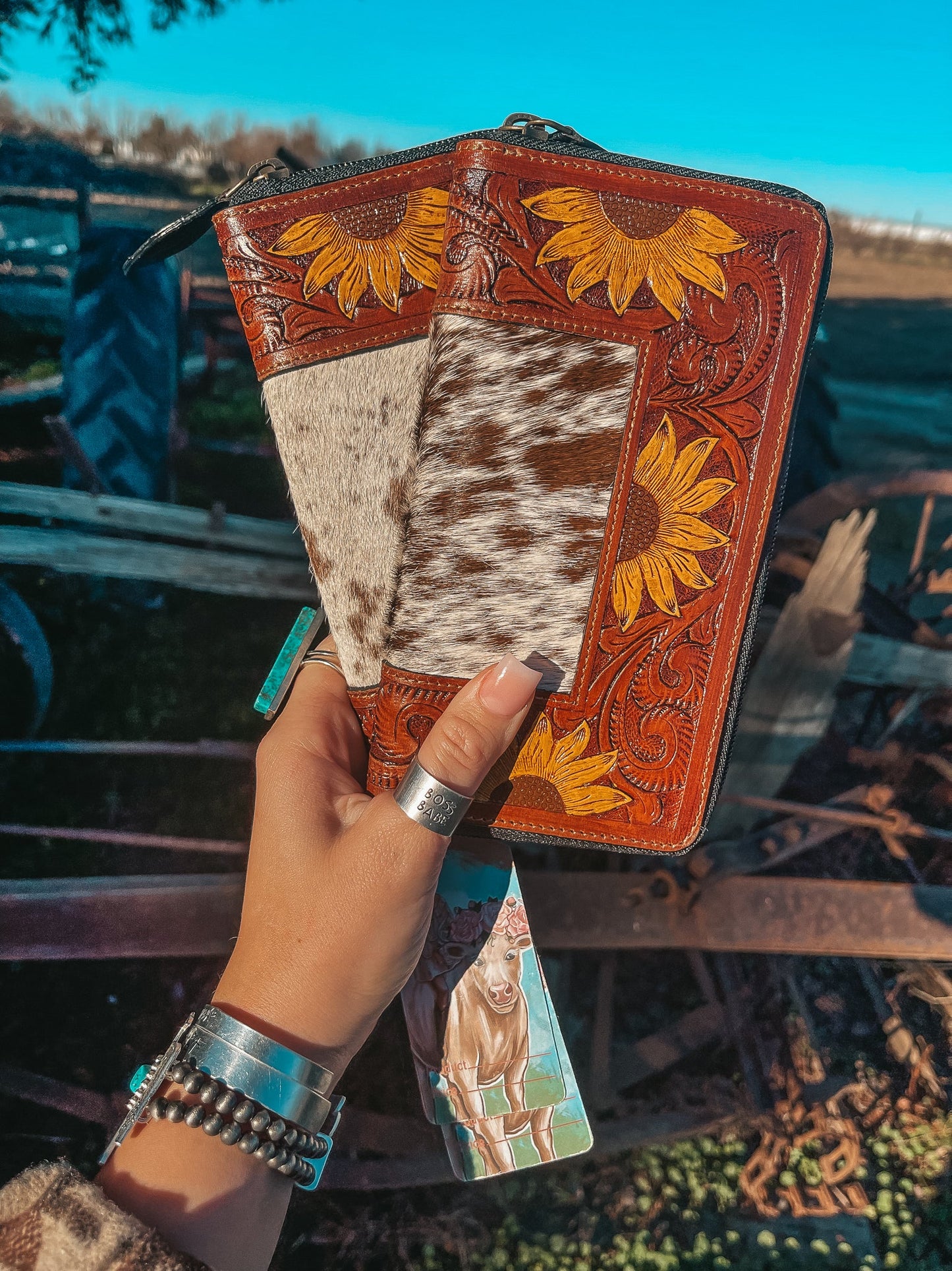 The Shania Sunflower Wallet a Haute Southern Hyde by Beth Marie Cowhide Wallet