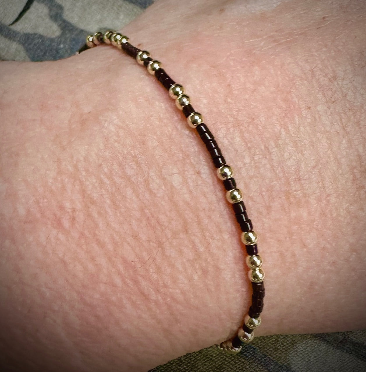 14K Gold Filled and Camo Color Seed Bead Stretch Bracelets