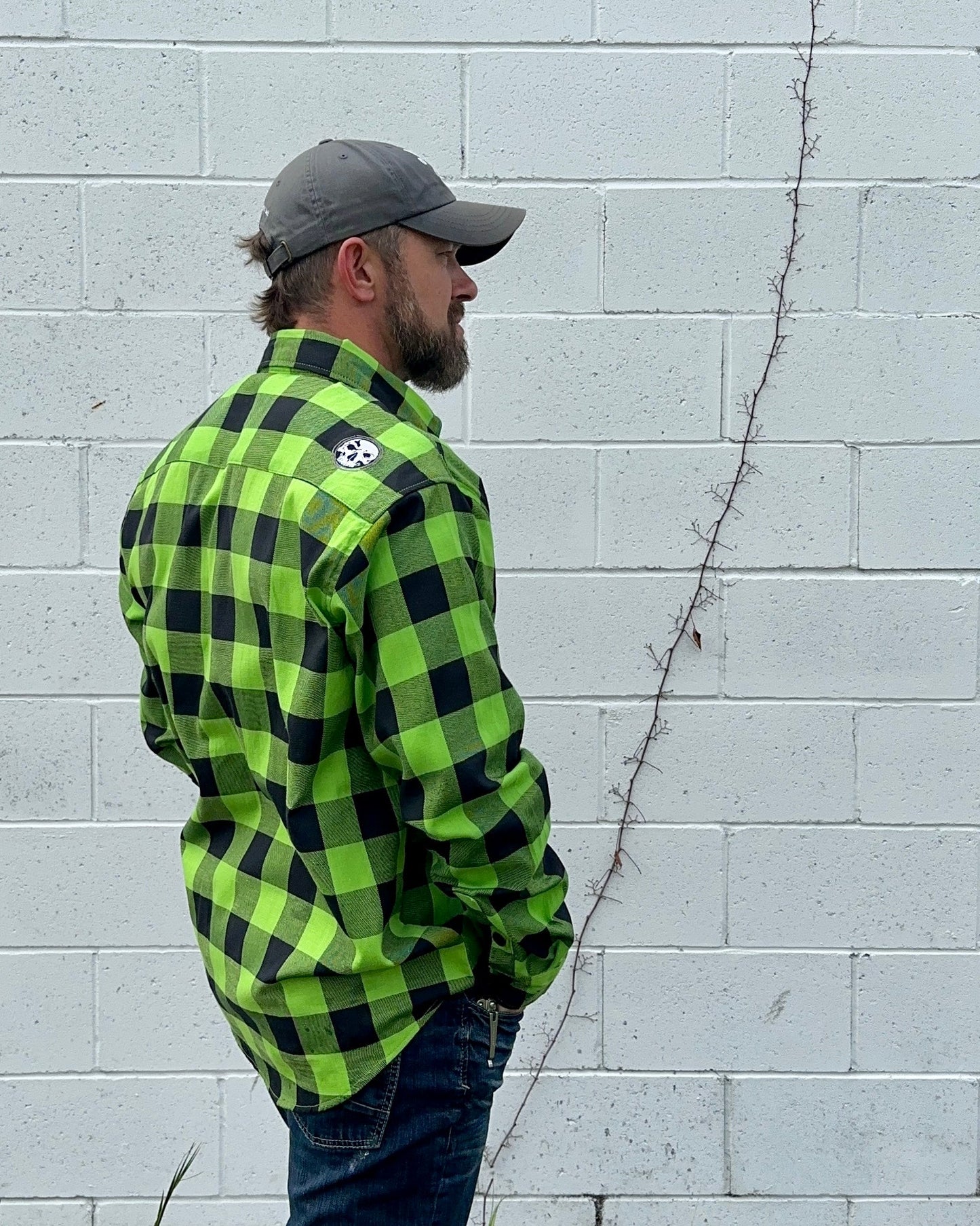 Green & Black Embroidered Flannel (Hidden Snap Collars)