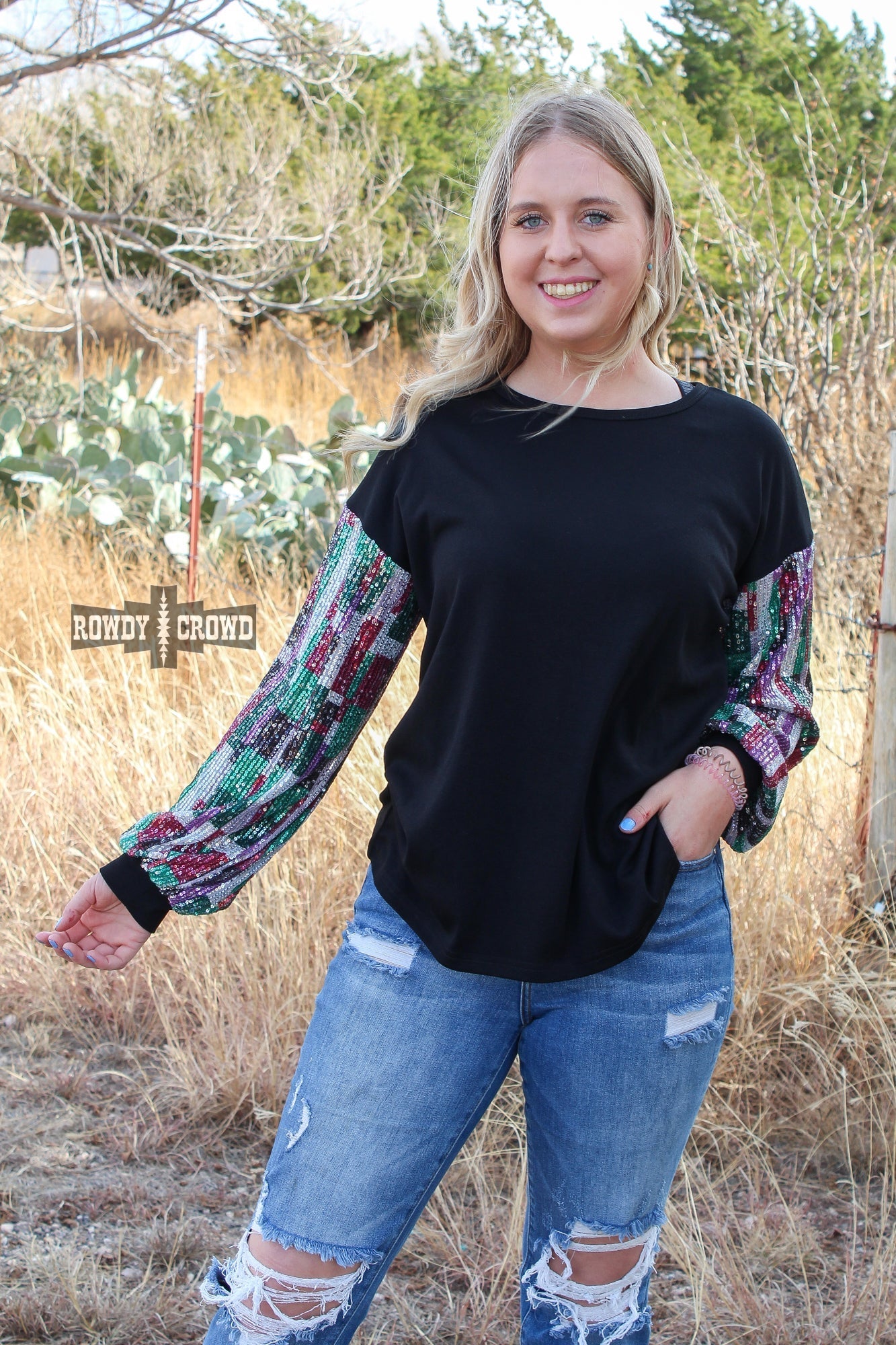 Stellar Sequin Long Sleeve Top