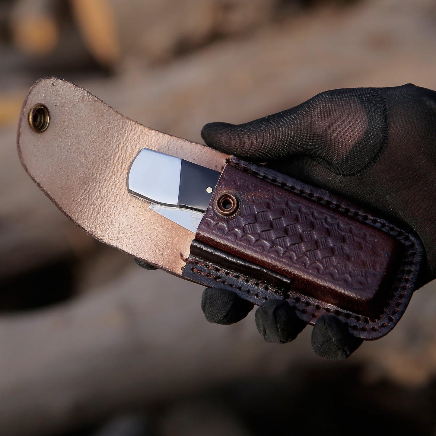 Pocket Knife with Exotic Bull Horn Handle & Sheath Personalized