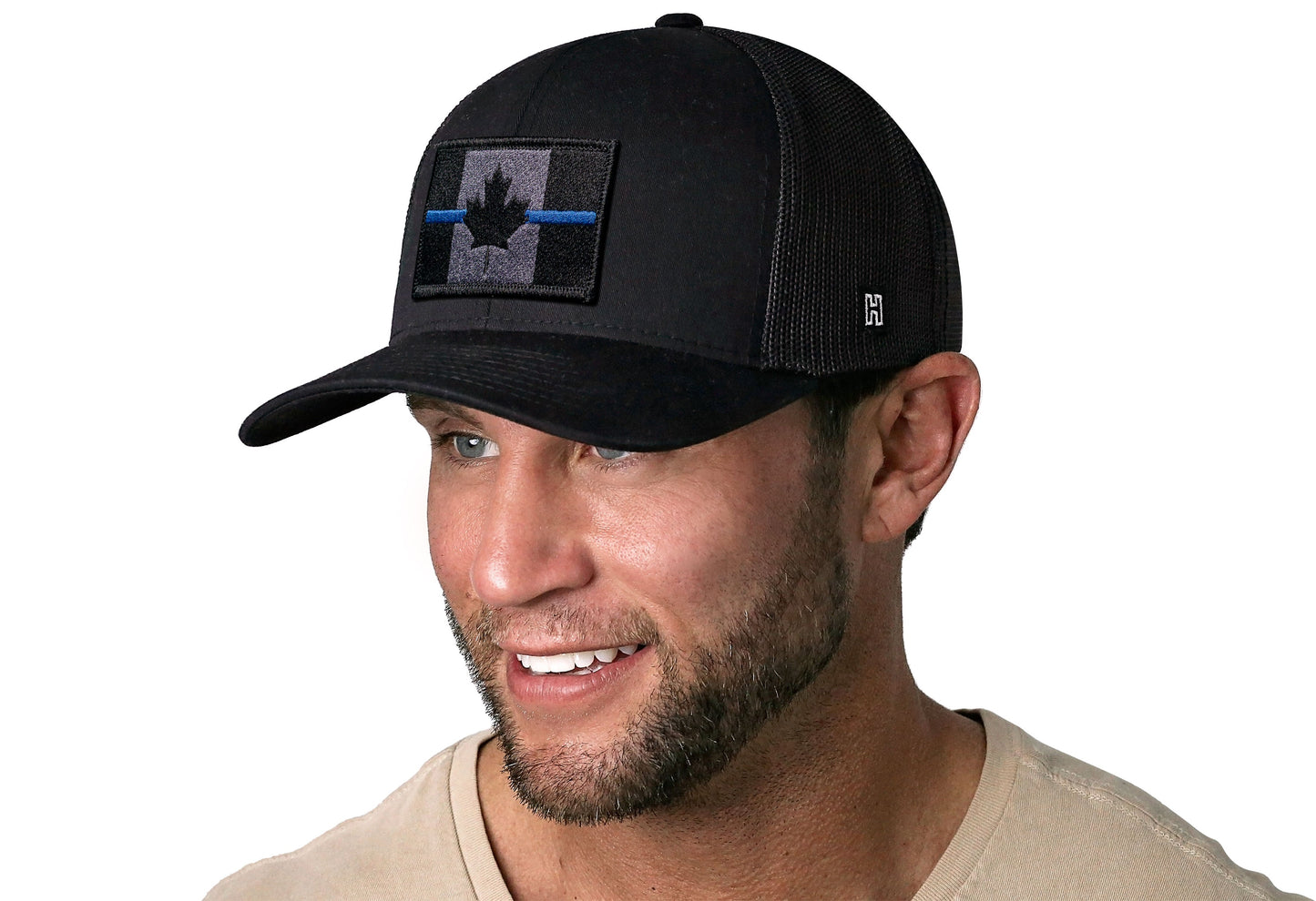 Thin Blue Canada Flag Trucker Hat  |  Black Canadian Snapback