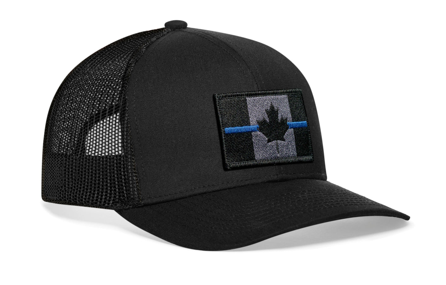 Thin Blue Canada Flag Trucker Hat  |  Black Canadian Snapback