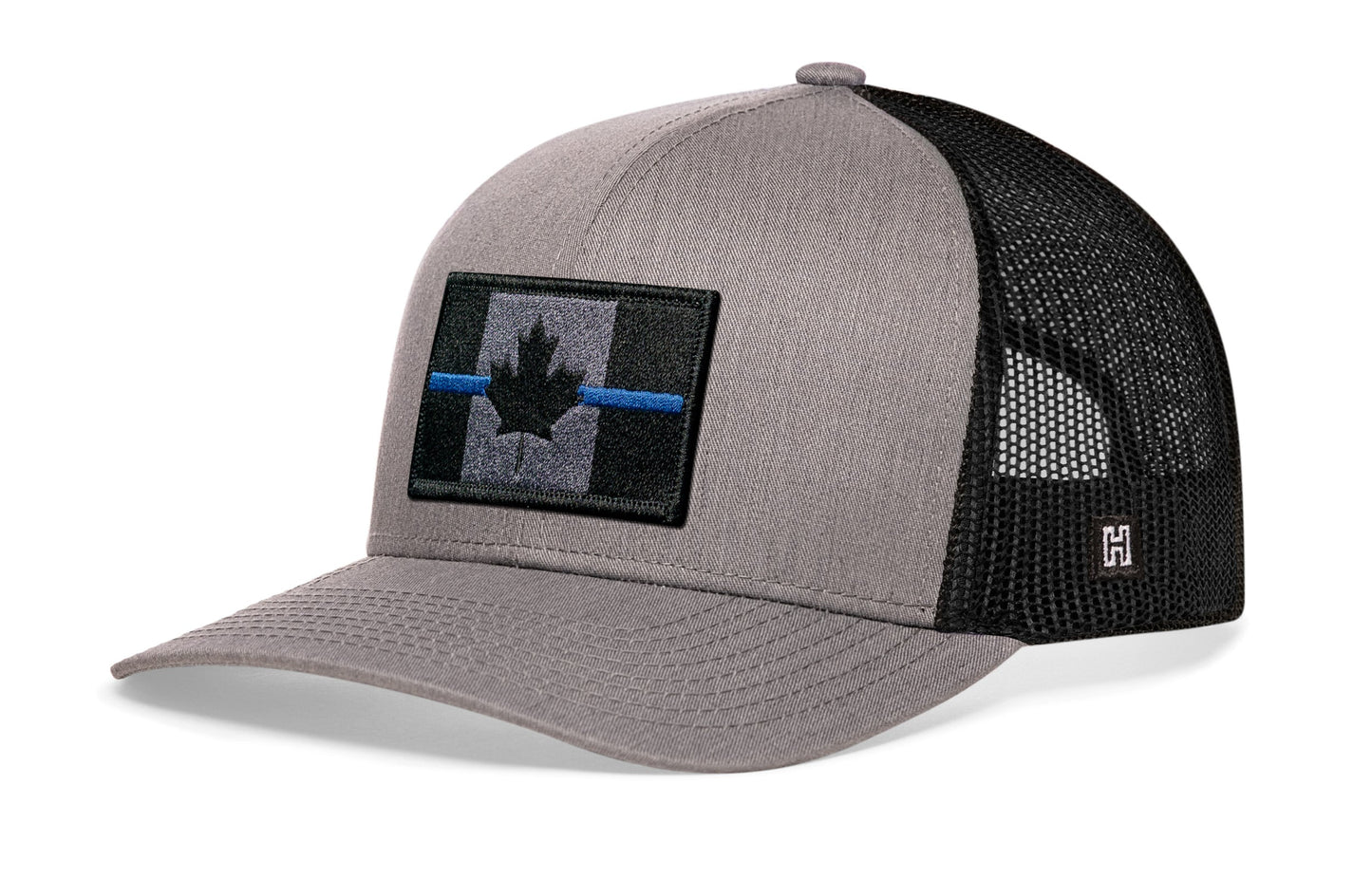 Thin Blue Canada Flag Trucker Hat  | Gray Black Canadian Snapback