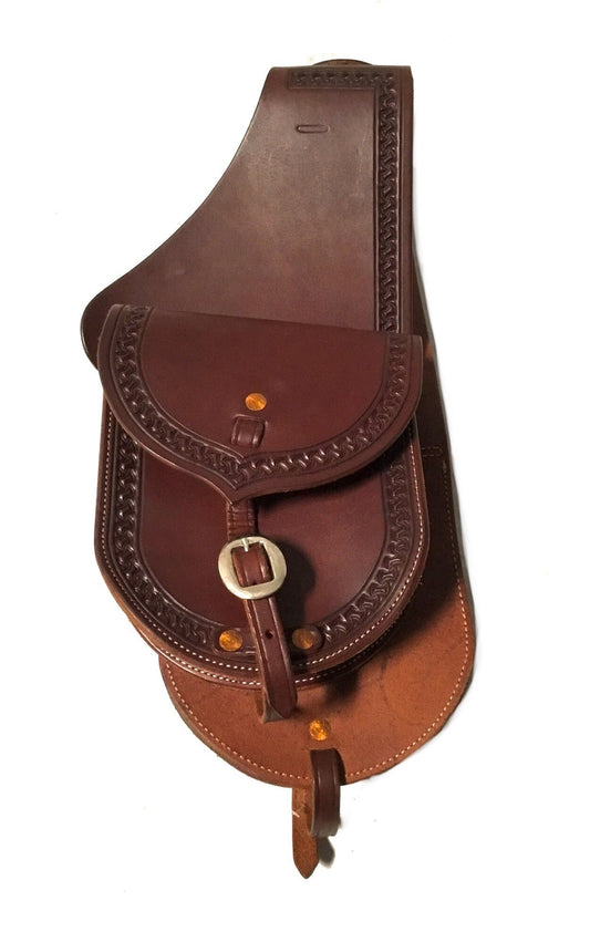 Premium Leather Saddle Bag with Hand Stamped Border- 7"