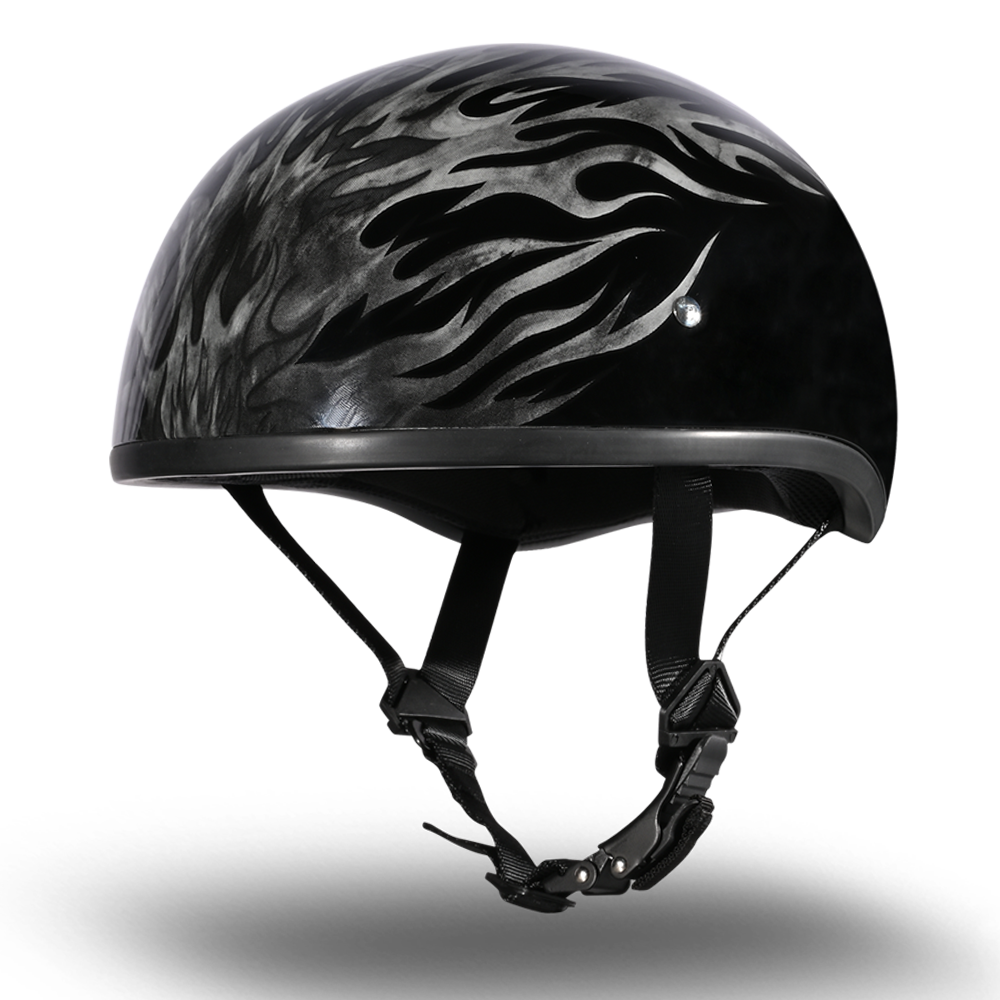 DOT Approved Daytona Motorcycle Half Face Helmet - Skull Cap Graphics for Men & Women, Scooters, ATVs, UTVs & Choppers - W/ Ignite Grey