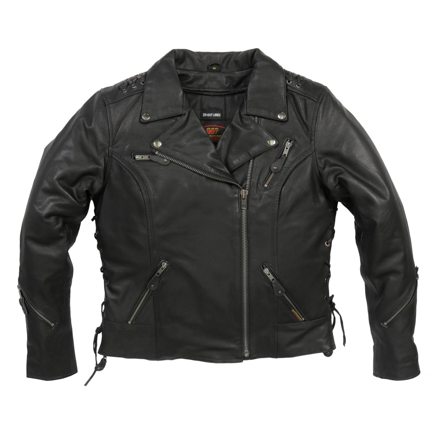 Hot Leathers JKL1027 Ladies Black Lace Detail Carry Conceal Leather Motorcycle Biker Jacket