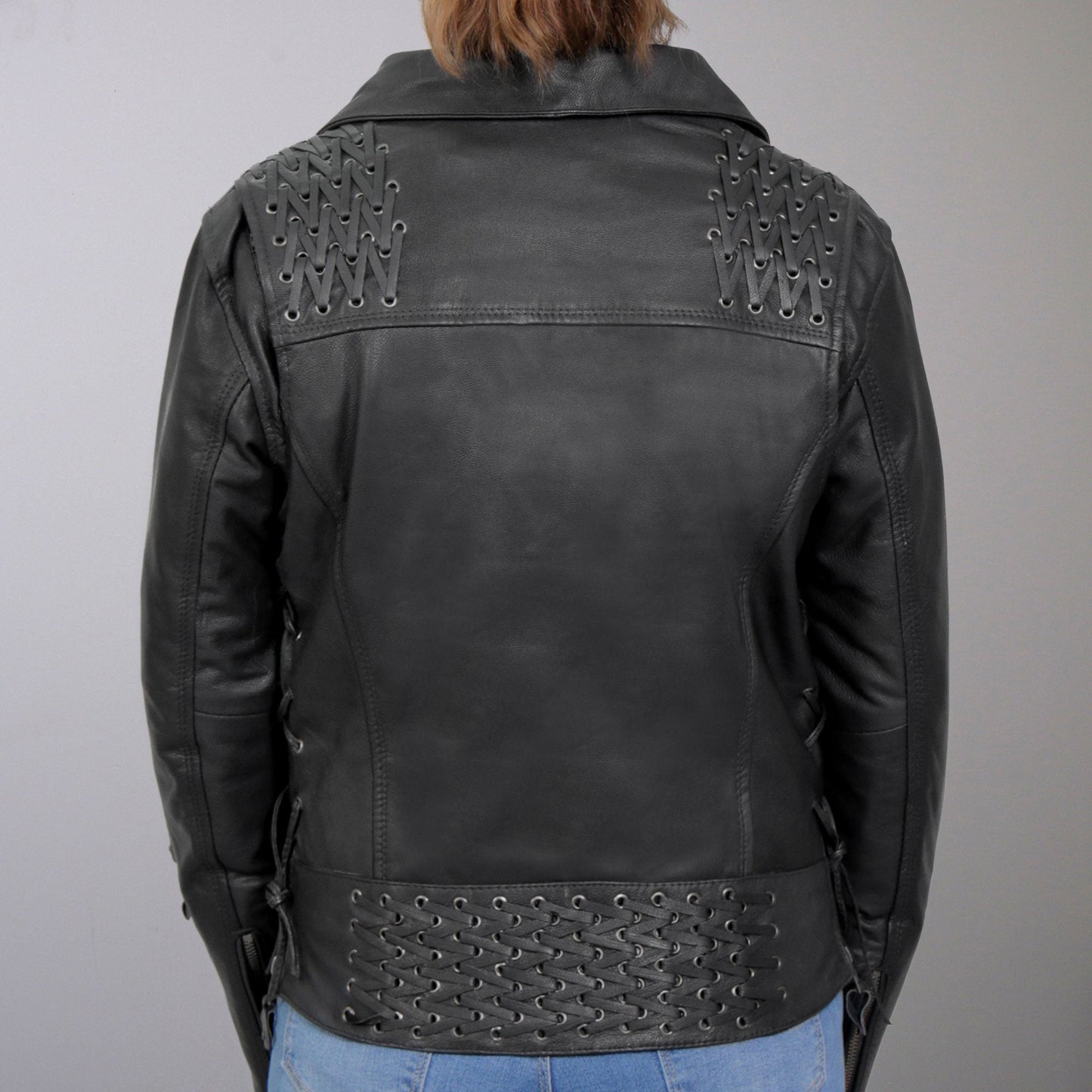 Hot Leathers JKL1027 Ladies Black Lace Detail Carry Conceal Leather Motorcycle Biker Jacket