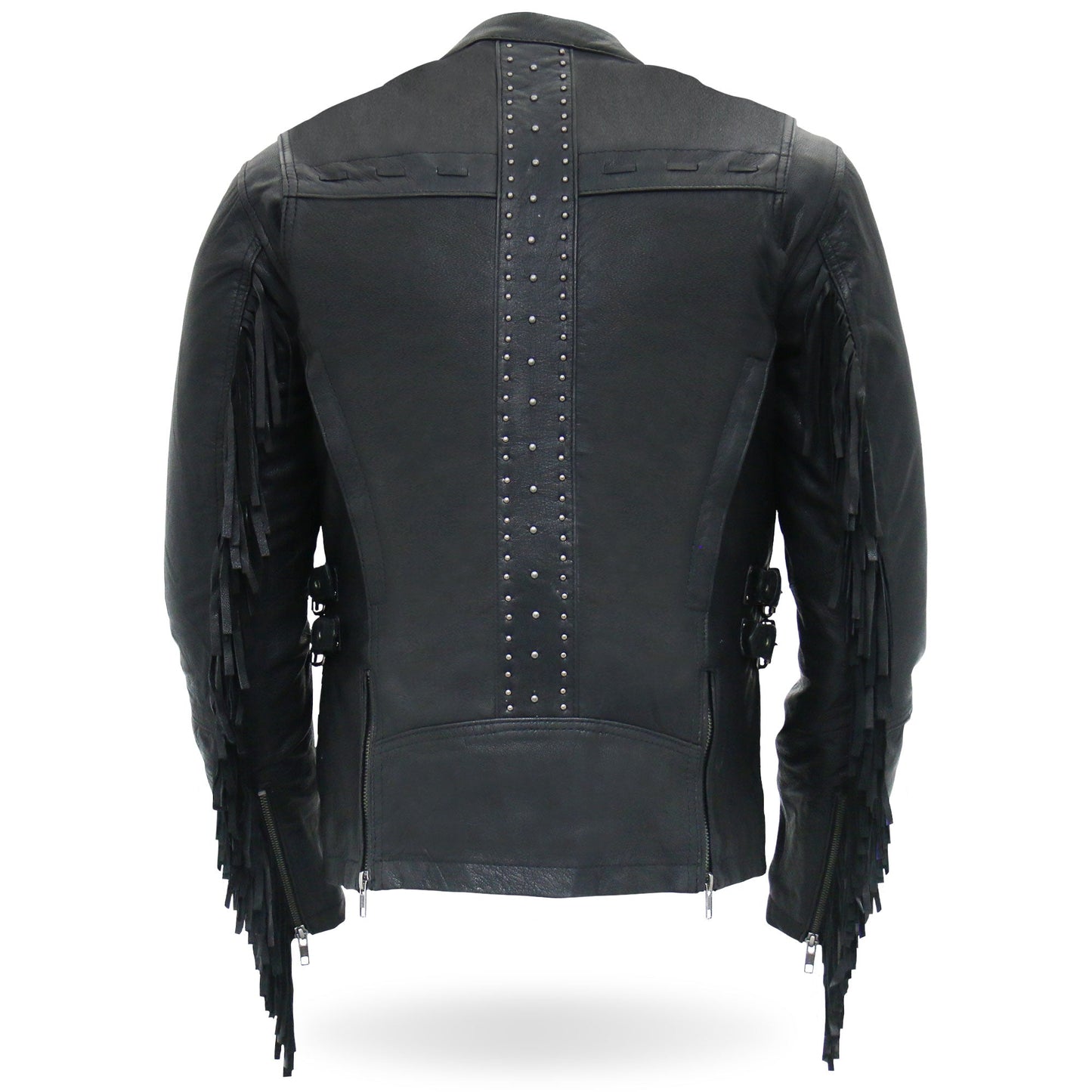 Hot Leathers JKL1028 Studs and Fringe Ladies Black Motorcycle style Carry Conceal Leather Biker Jacket