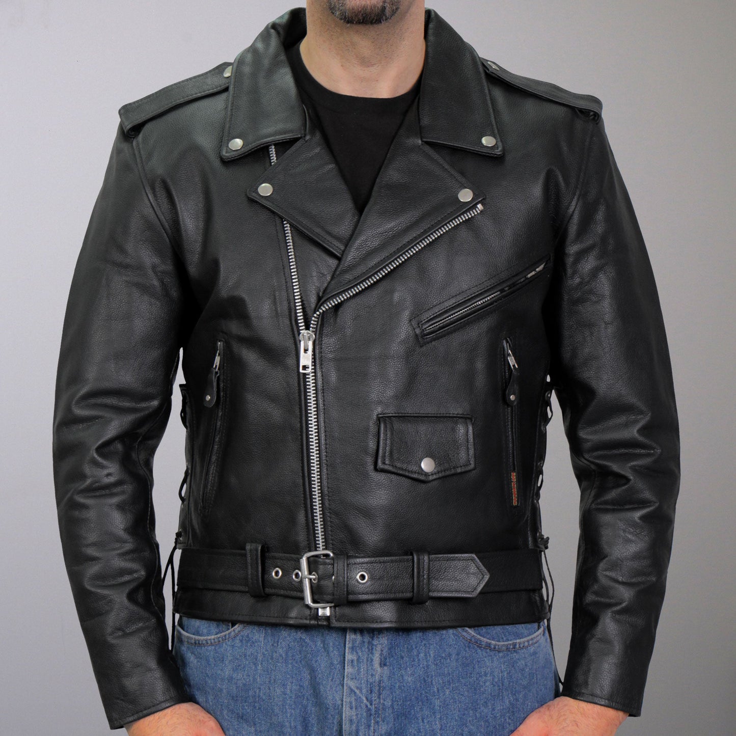 Hot Leathers JKM1002 Classic Men’s Motorcycle Leather Biker Jacket with Zip Out Lining