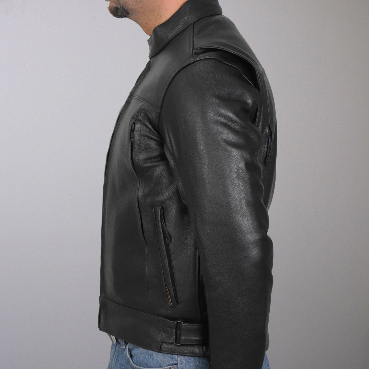 Hot Leathers JKM1021 Men's Black Leather Motorcycle Biker Carry and Conceal Vented Scooter Jacket