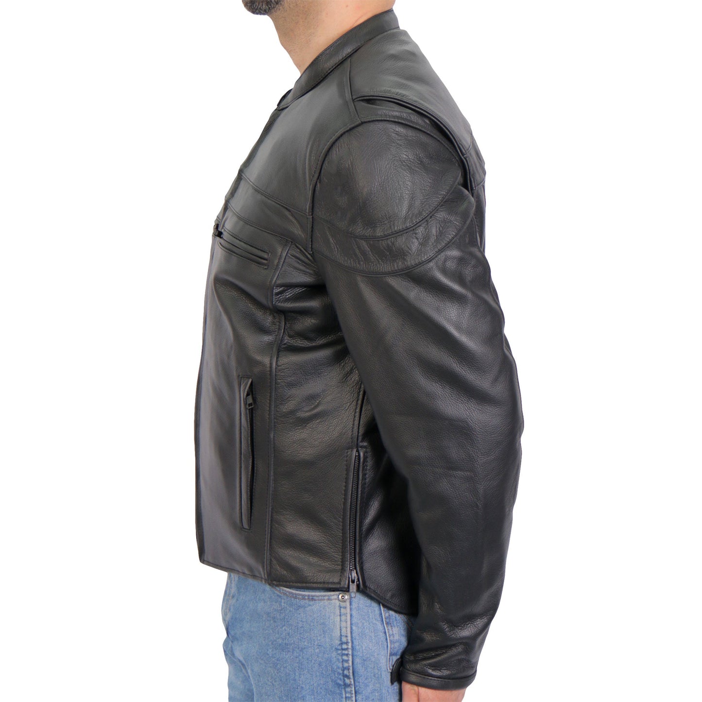 Hot Leathers JKM1032 Men’s Motorcycle Black ‘Skull Flag' Printed Leather Biker Jacket with Concealed Carry Pockets