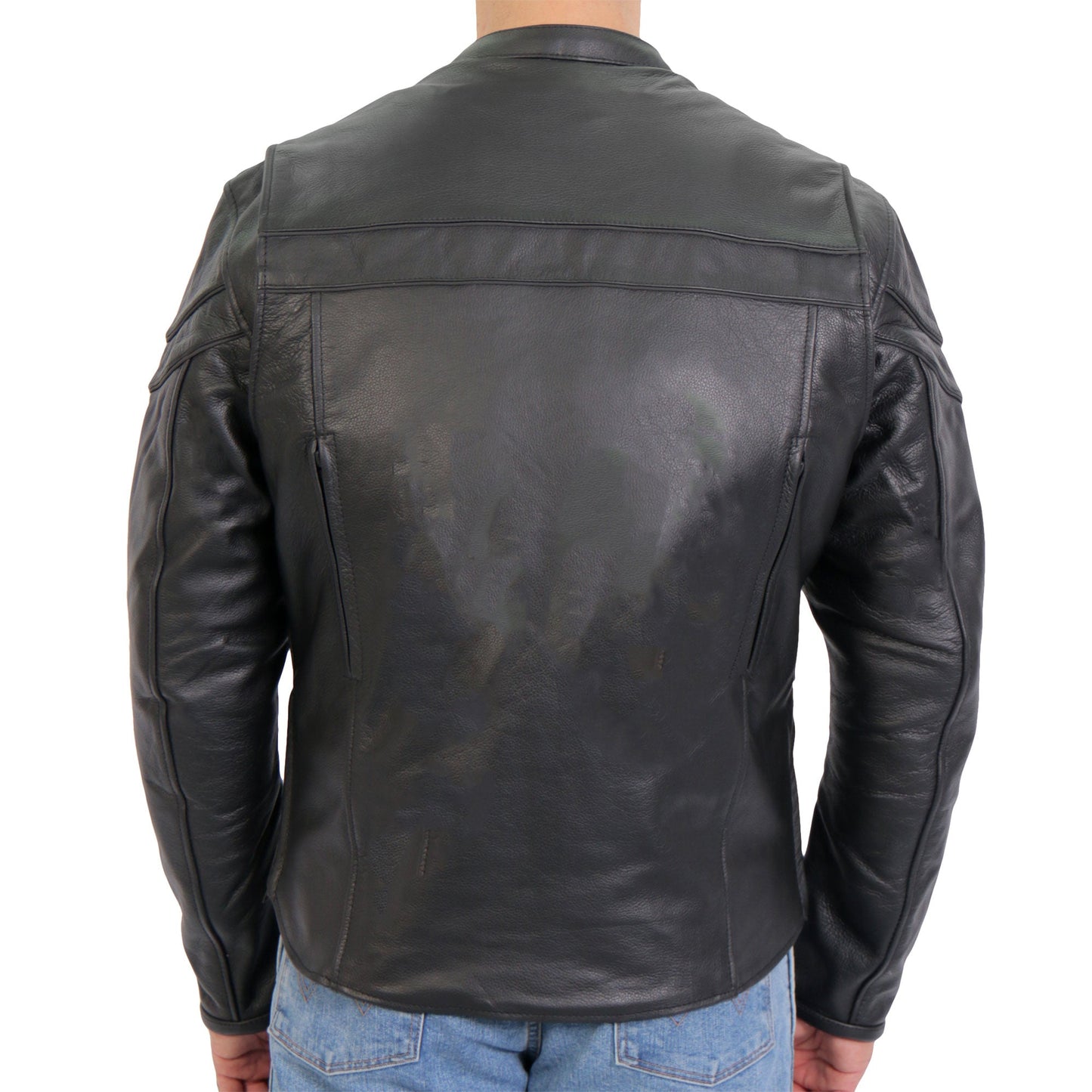 Hot Leathers JKM1032 Men’s Motorcycle Black ‘Skull Flag' Printed Leather Biker Jacket with Concealed Carry Pockets