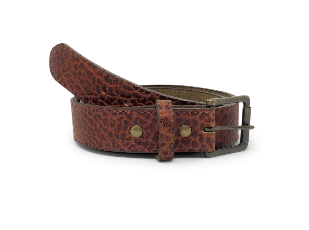 Handmade Leather Belt | American Shrunken Bison | Cognac