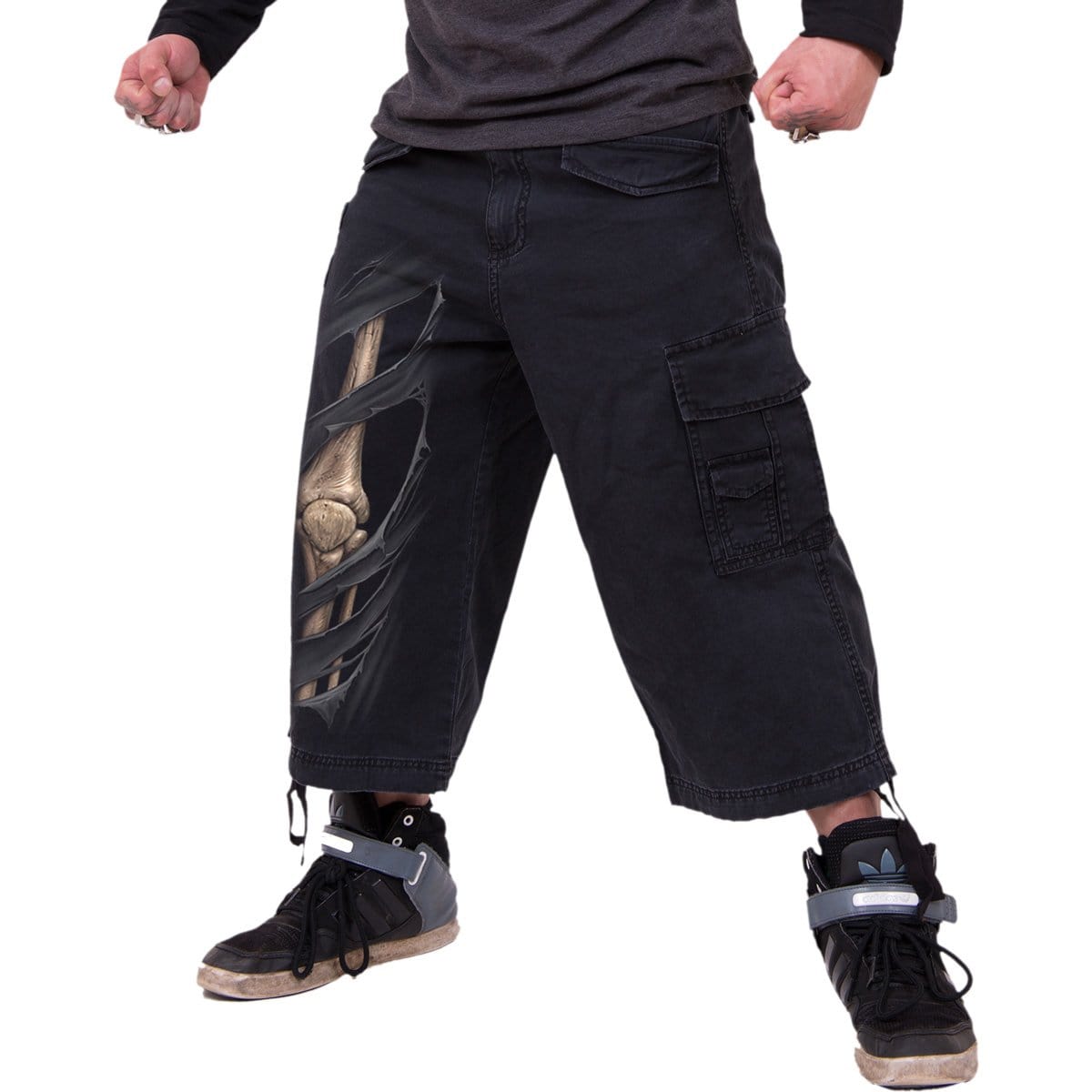 BONE RIPS - Vintage Cargo Shorts 3/4 Long Black