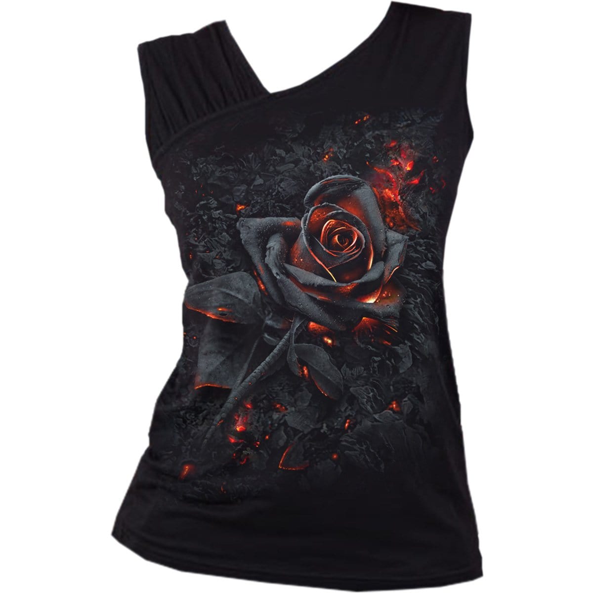 BURNT ROSE - Gathered Shoulder Slant Vest Black