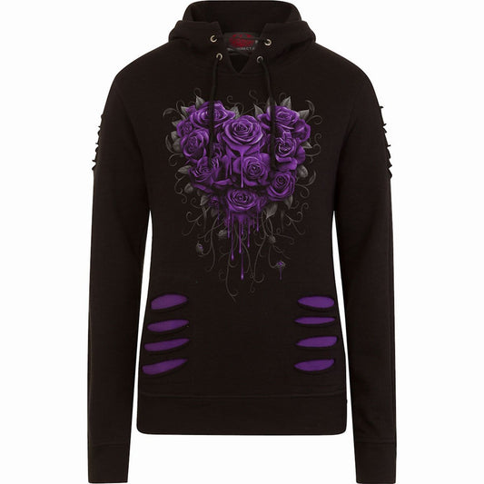 BLEEDING HEART - Large Hood Ripped Hoody Purple-Black