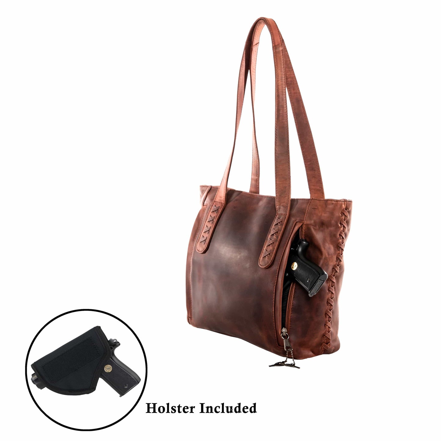 Concealed Carry Reagan Medium Leather Tote by Lady Conceal