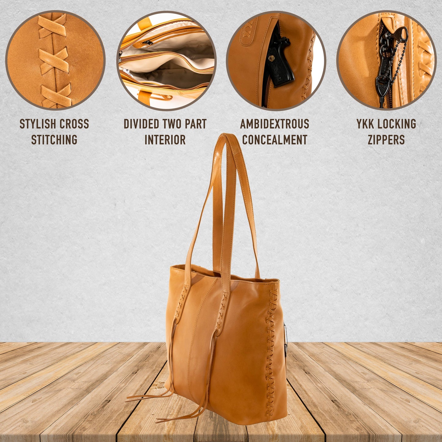 Concealed Carry Reagan Medium Leather Tote by Lady Conceal