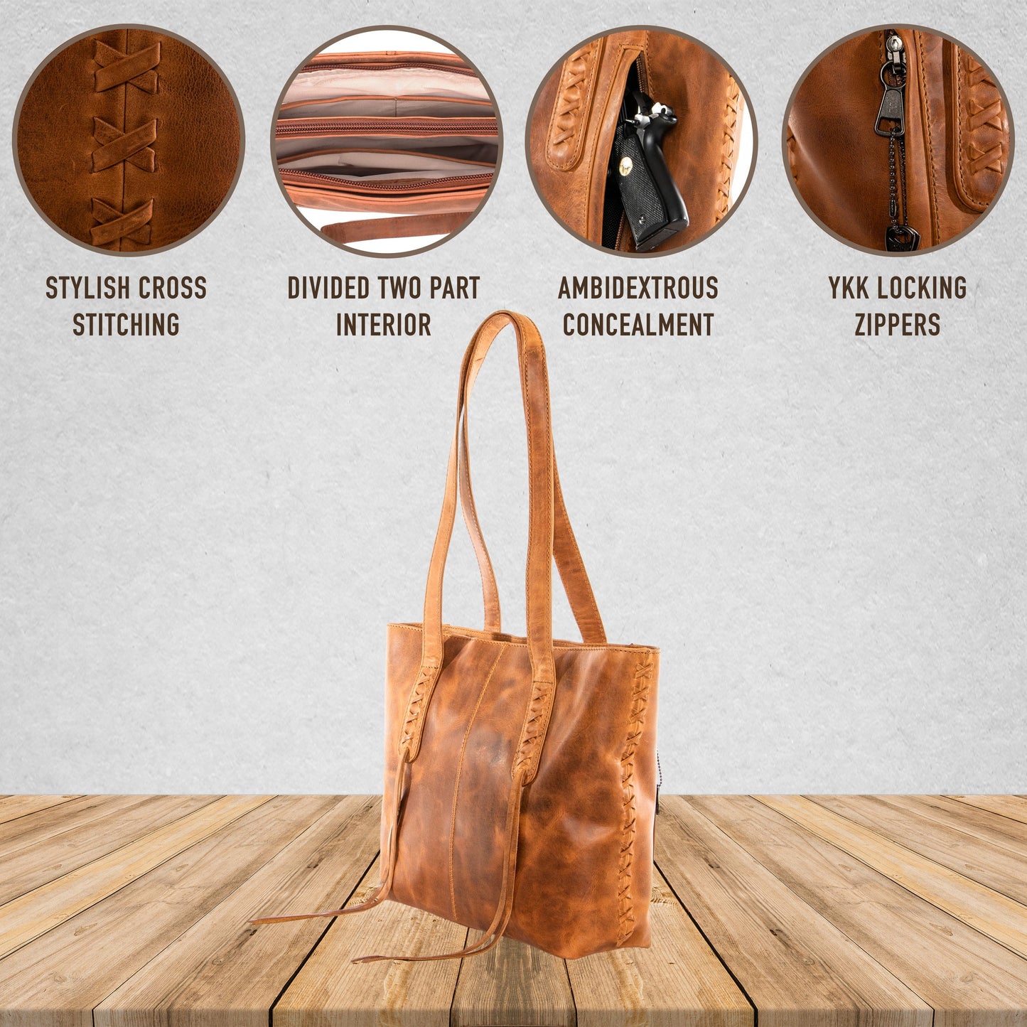 Concealed Carry Reagan Medium Leather Tote by Lady Conceal