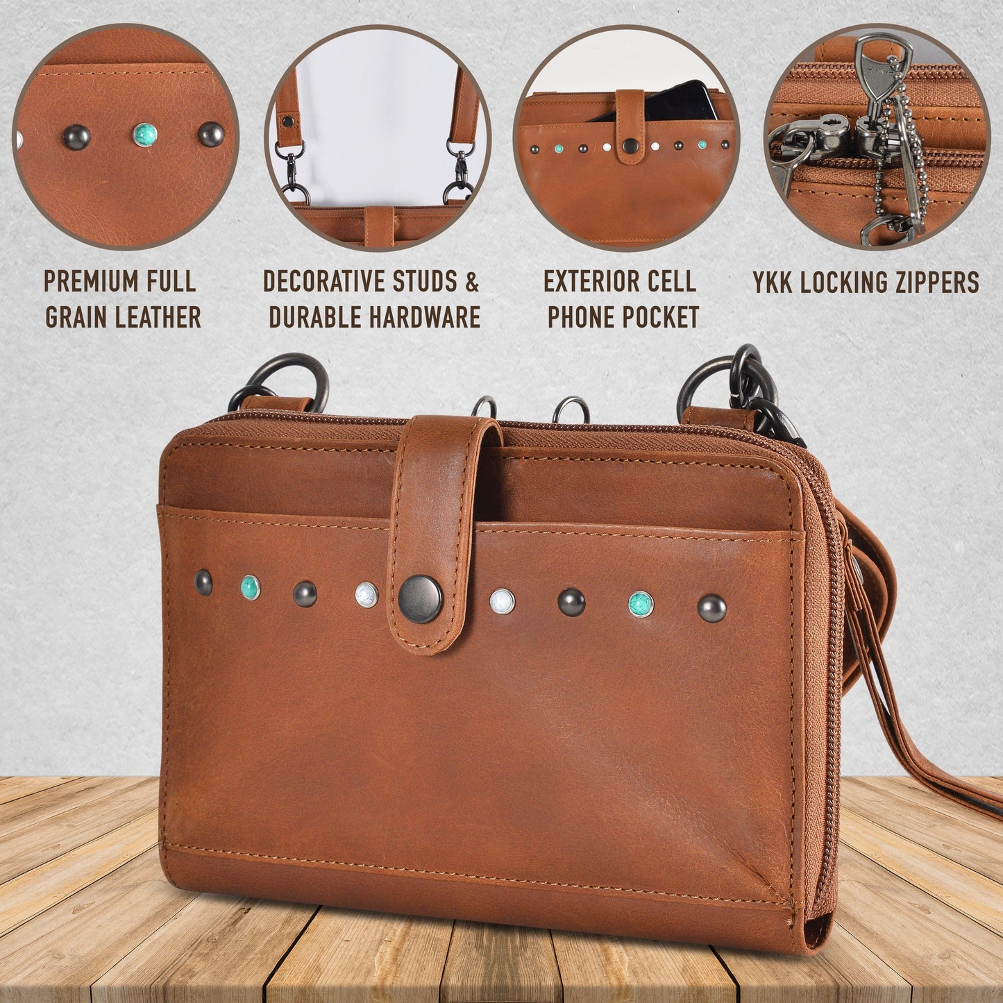 Concealed Carry Millie Leather Crossbody Organizer by Lady Conceal - Small