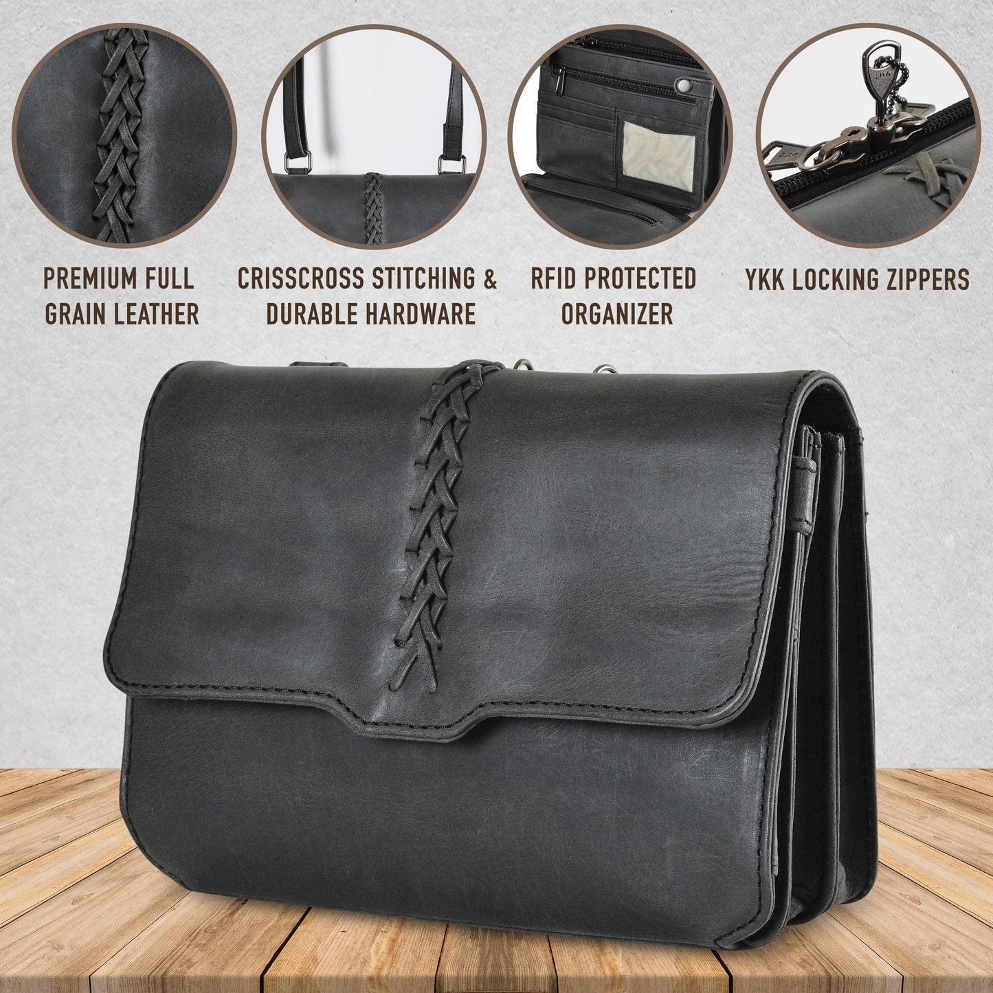 Concealed Carry Jolene Leather Crossbody Organizer by Lady Conceal