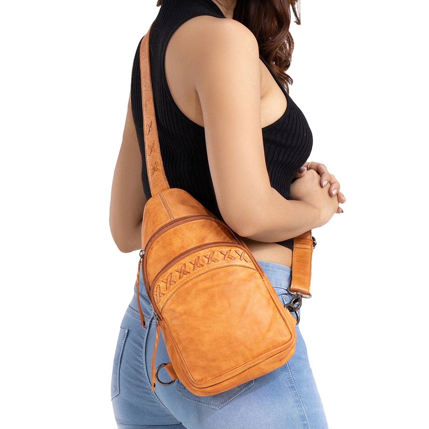 Concealed Carry Unisex Taylor Sling Leather Backpack by Lady Conceal