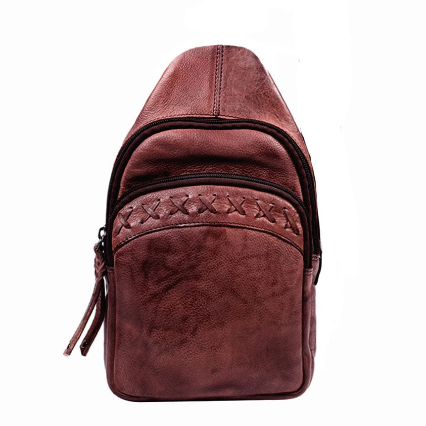 Concealed Carry Unisex Taylor Sling Leather Backpack by Lady Conceal