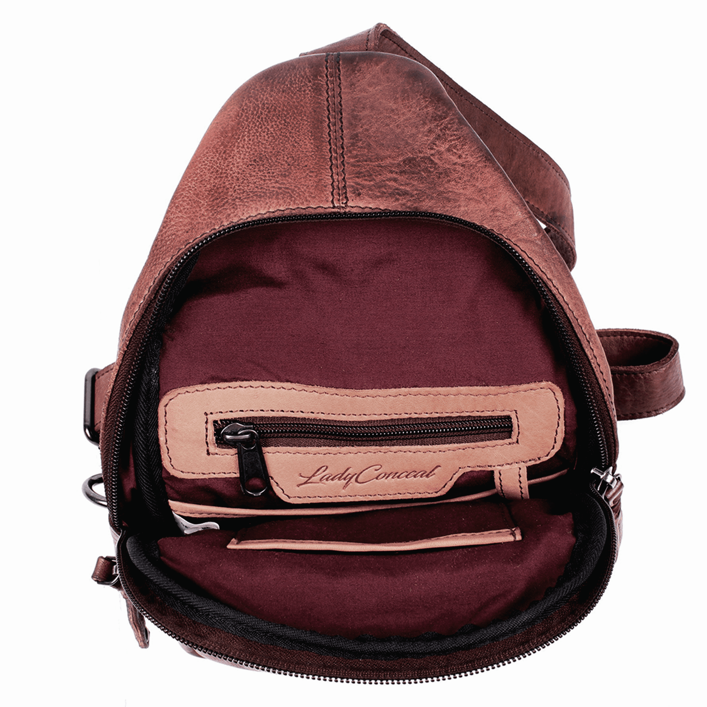 Concealed Carry Unisex Taylor Sling Leather Backpack by Lady Conceal