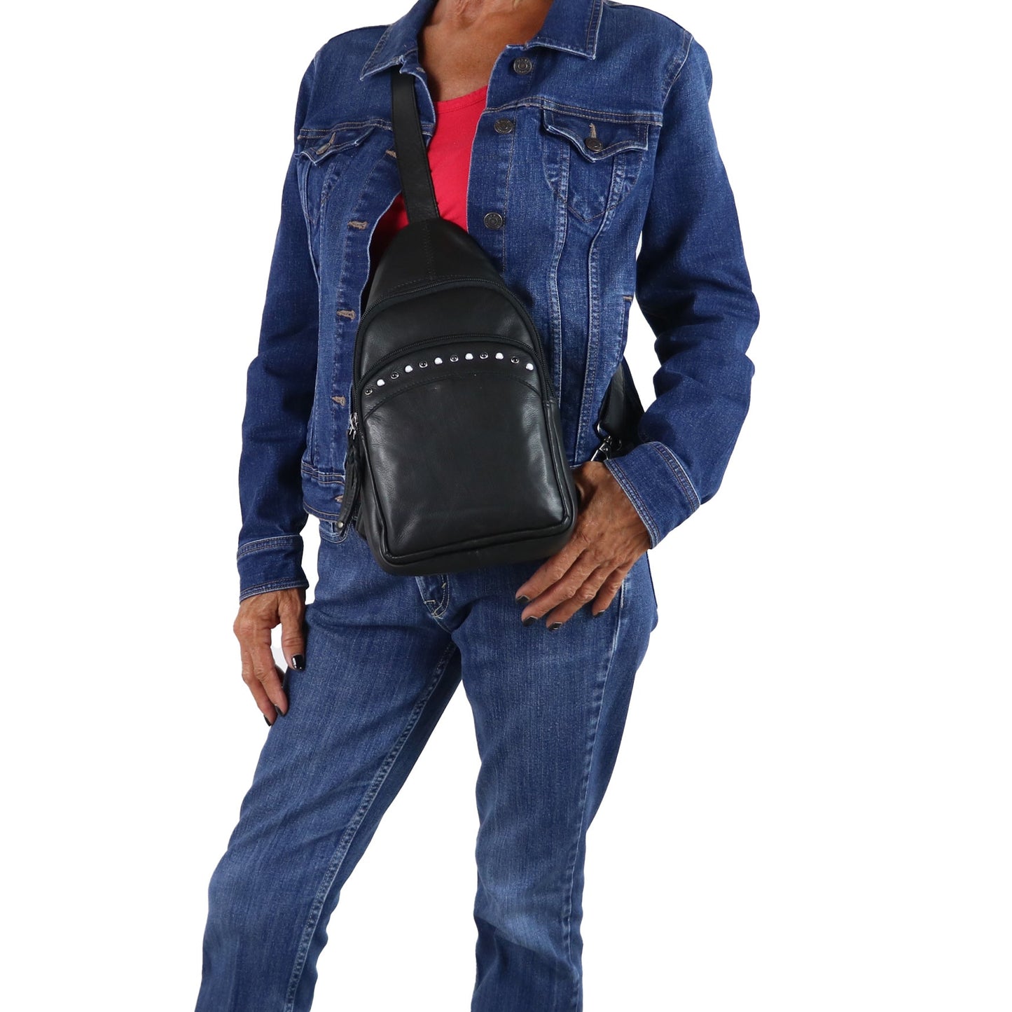 Concealed Carry Haven Sling Leather Backpack by Lady Conceal