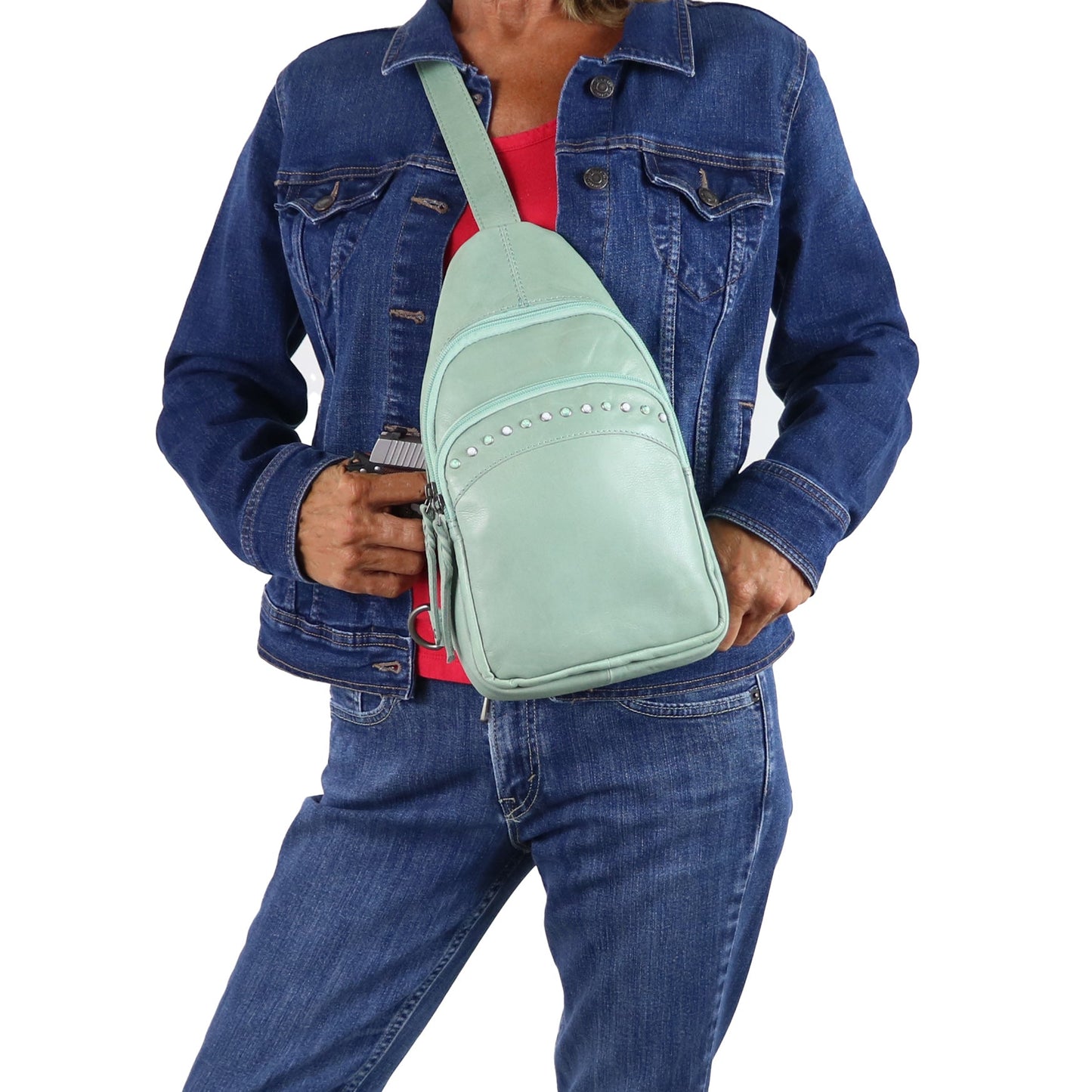 Concealed Carry Haven Sling Leather Backpack by Lady Conceal