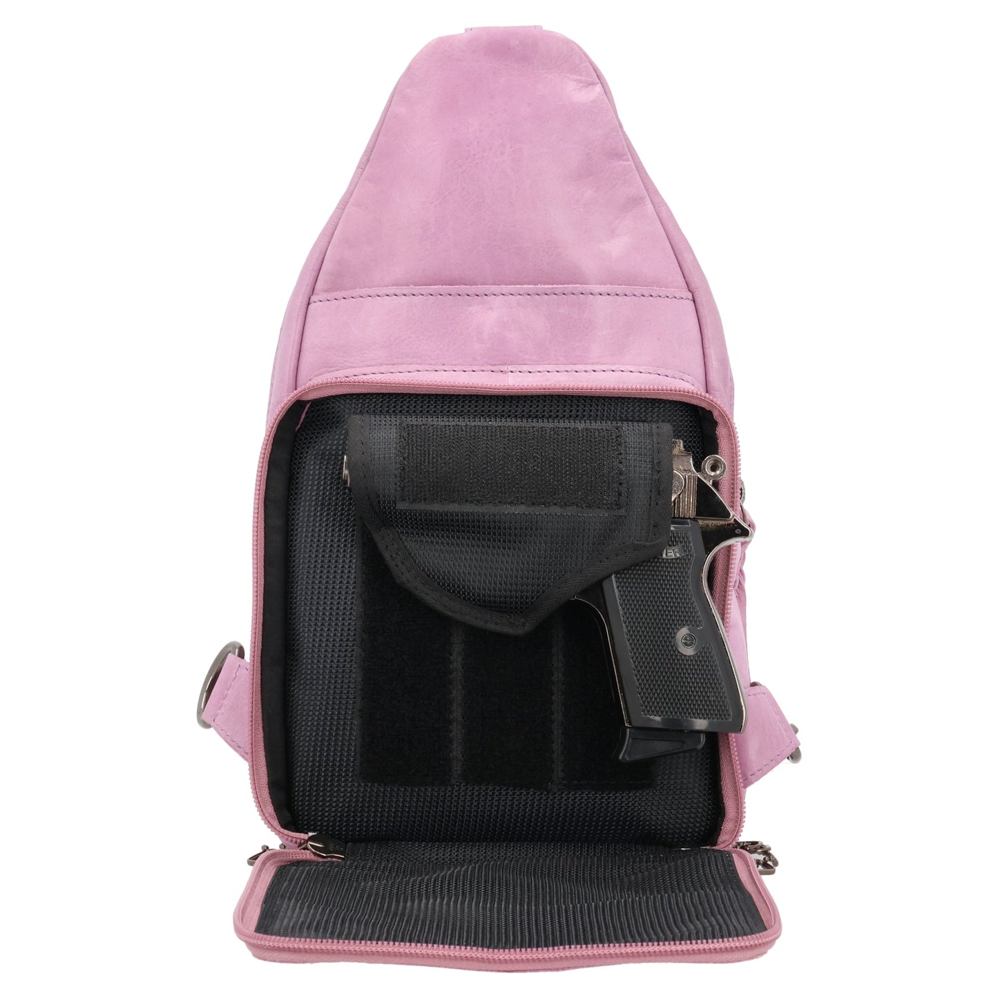 Concealed Carry Haven Sling Leather Backpack by Lady Conceal