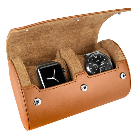 Double Recycled Leather Watch Roll Travel Case