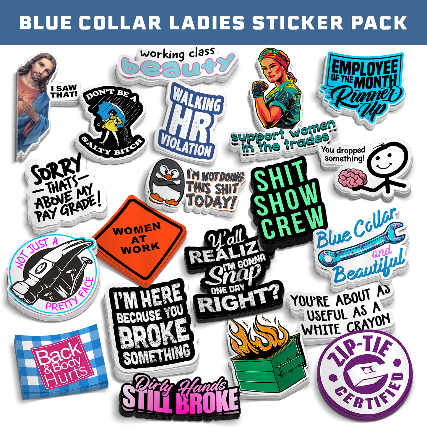 Ladies Blue Collar Sticker Pack