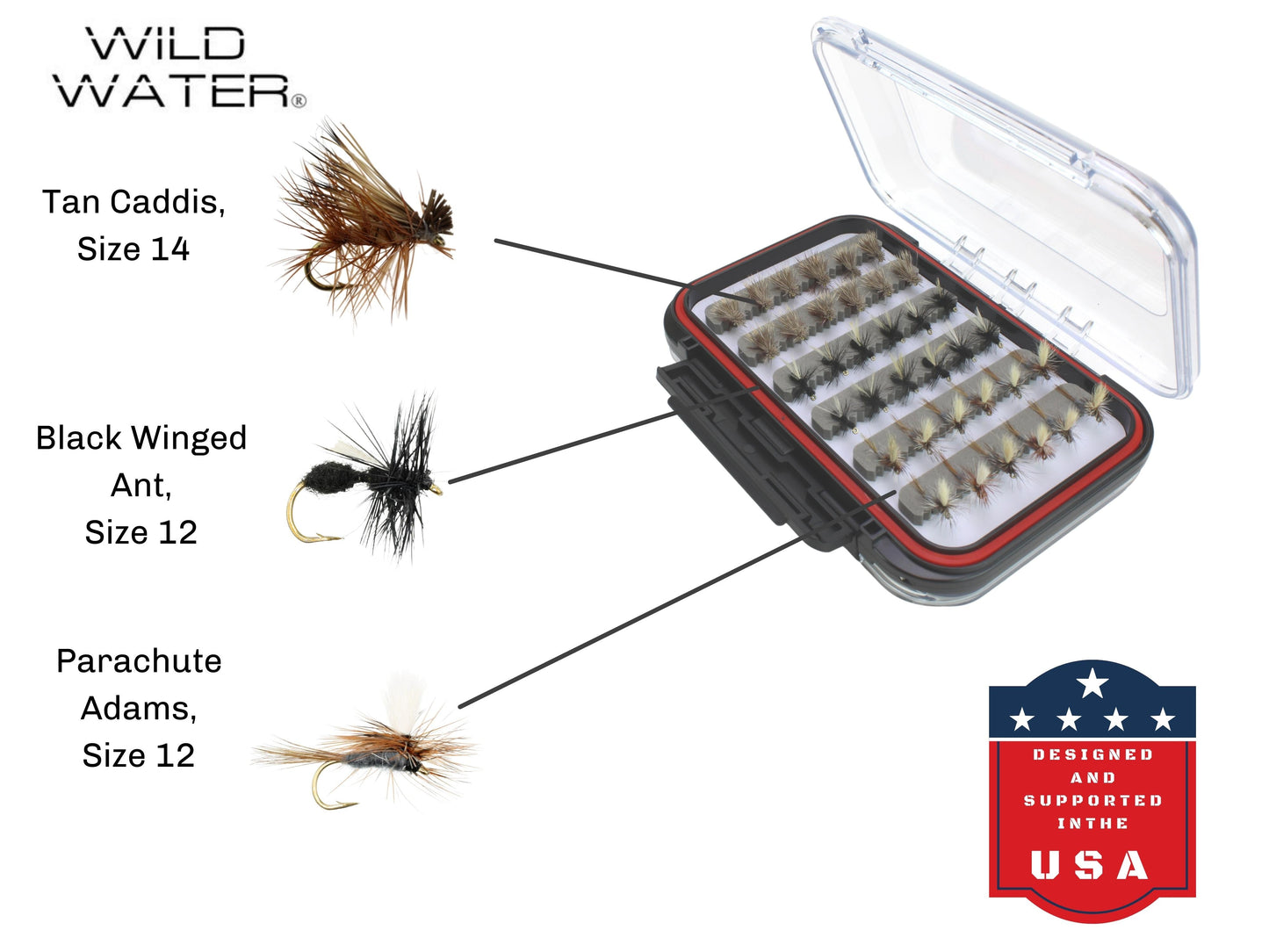 Dry Fly Assortment, 72 Dry Flies | 2 Sided Fly Box | Wild Water Fly Fishing