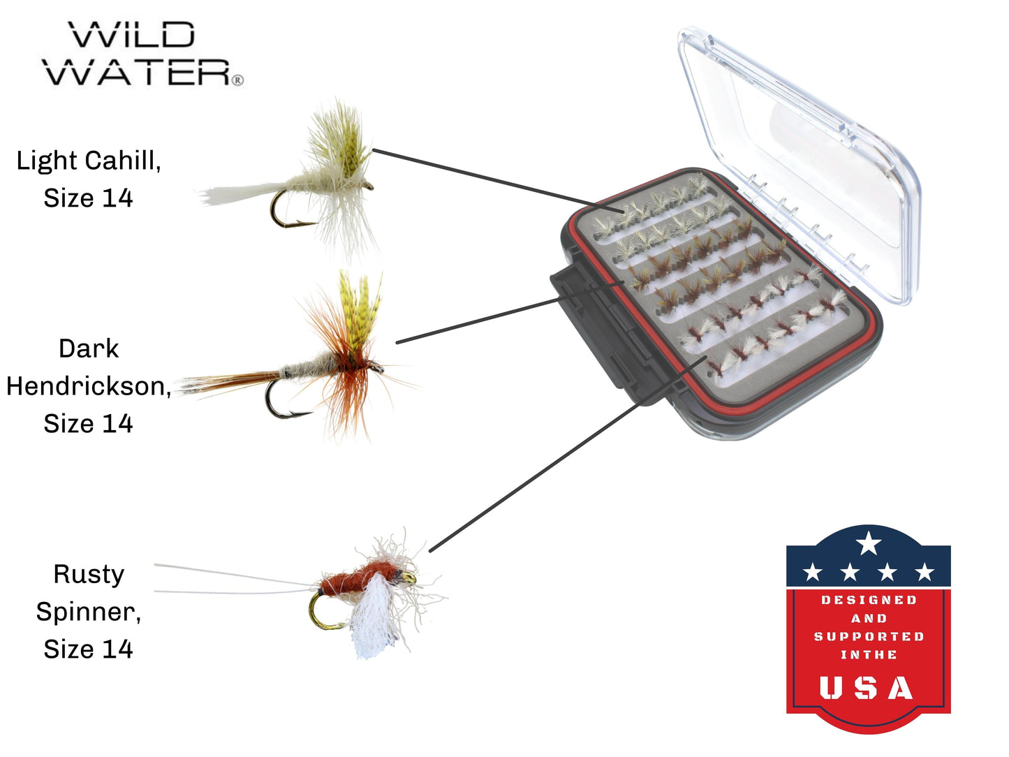 Dry Fly Assortment, 72 Dry Flies | 2 Sided Fly Box | Wild Water Fly Fishing