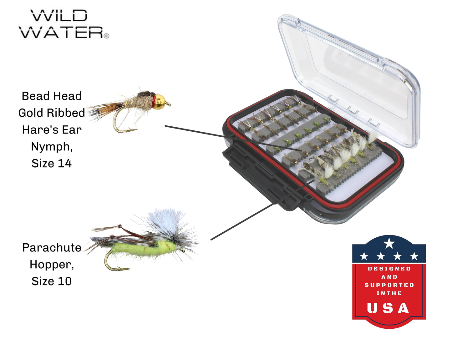 Dry and Nymph Fly Assortment, 66 Flies | 2 Sided Fly Box | Wild Water Fly Fishing