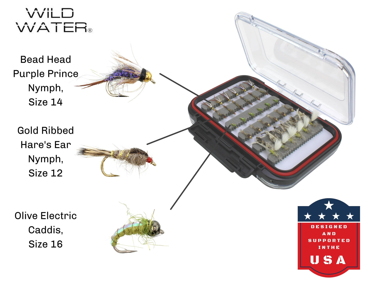 Dry and Nymph Fly Assortment, 66 Flies | 2 Sided Fly Box | Wild Water Fly Fishing