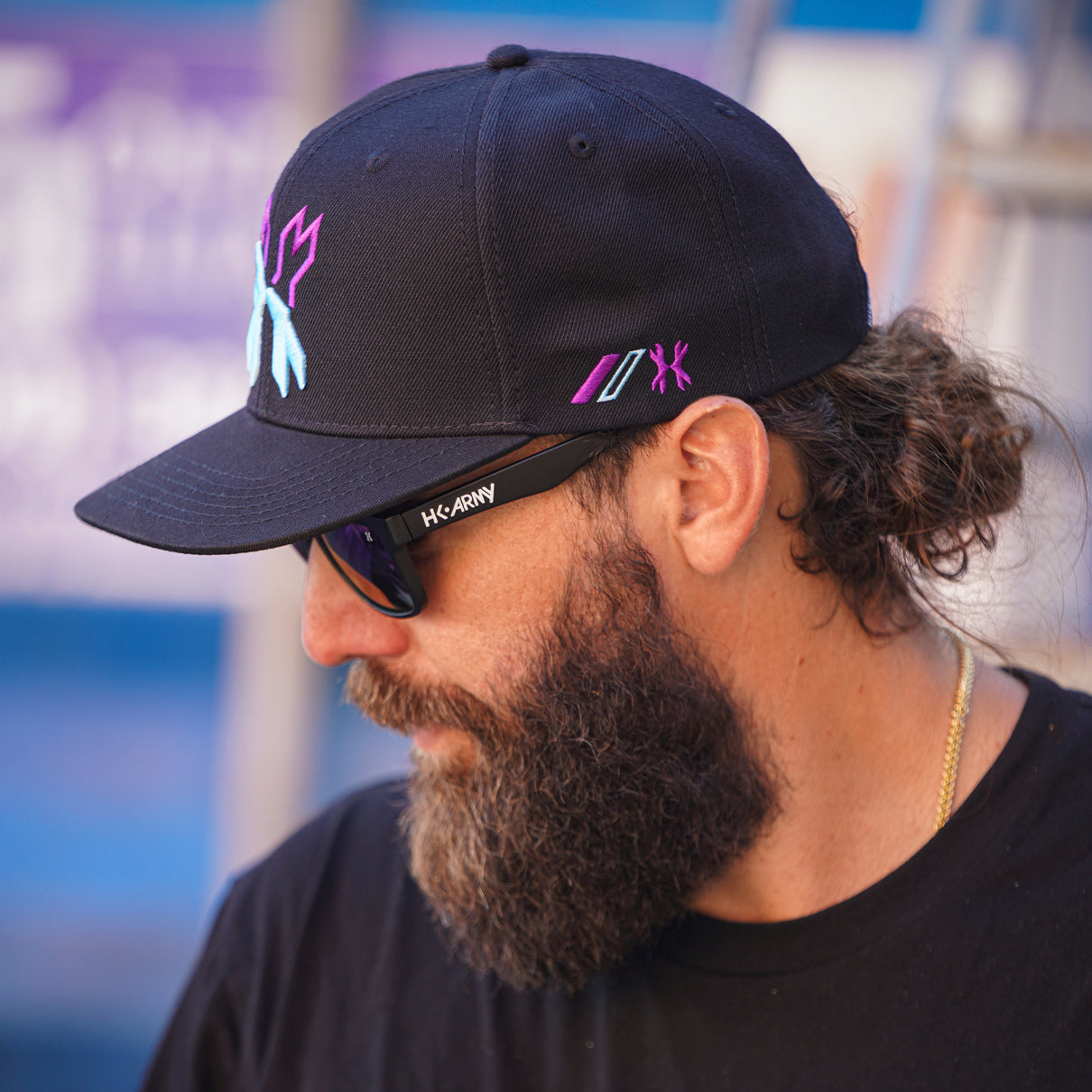 Split Snapback Hat - Black/Blue/Purple