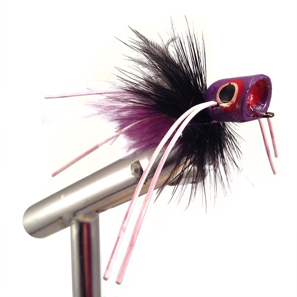 Concave Face Mini Panfish Popper, Size 8 | Purple and Black | Qty. 4 | Wild Water Fly Fishing