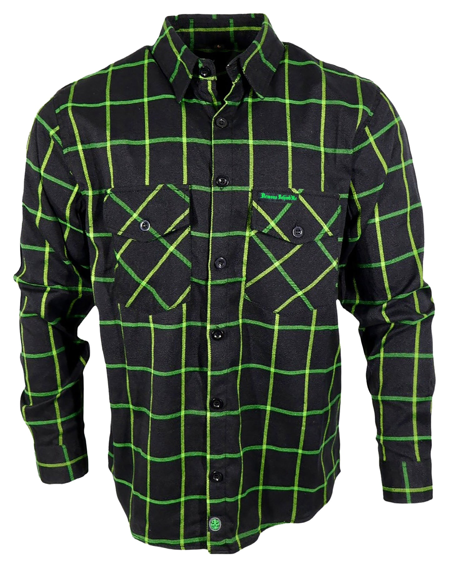 Black & Green Embroidered Lucky Flannel (Hidden Snap Collars)