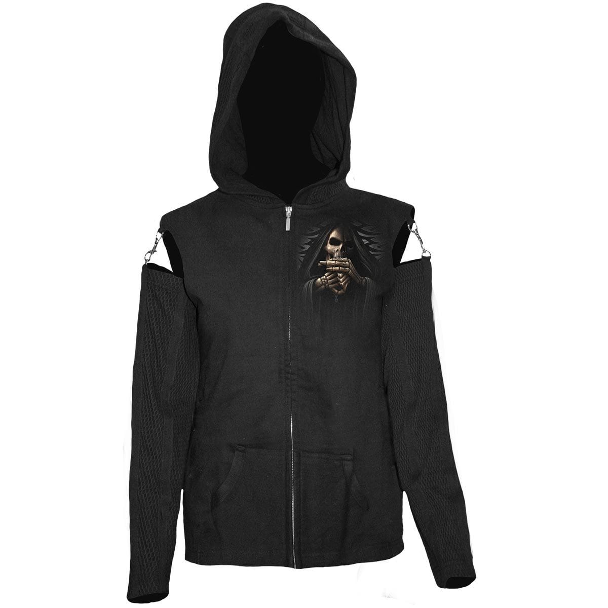 BONE FINGER - Mesh Sleeve Full Zip Hoody Black