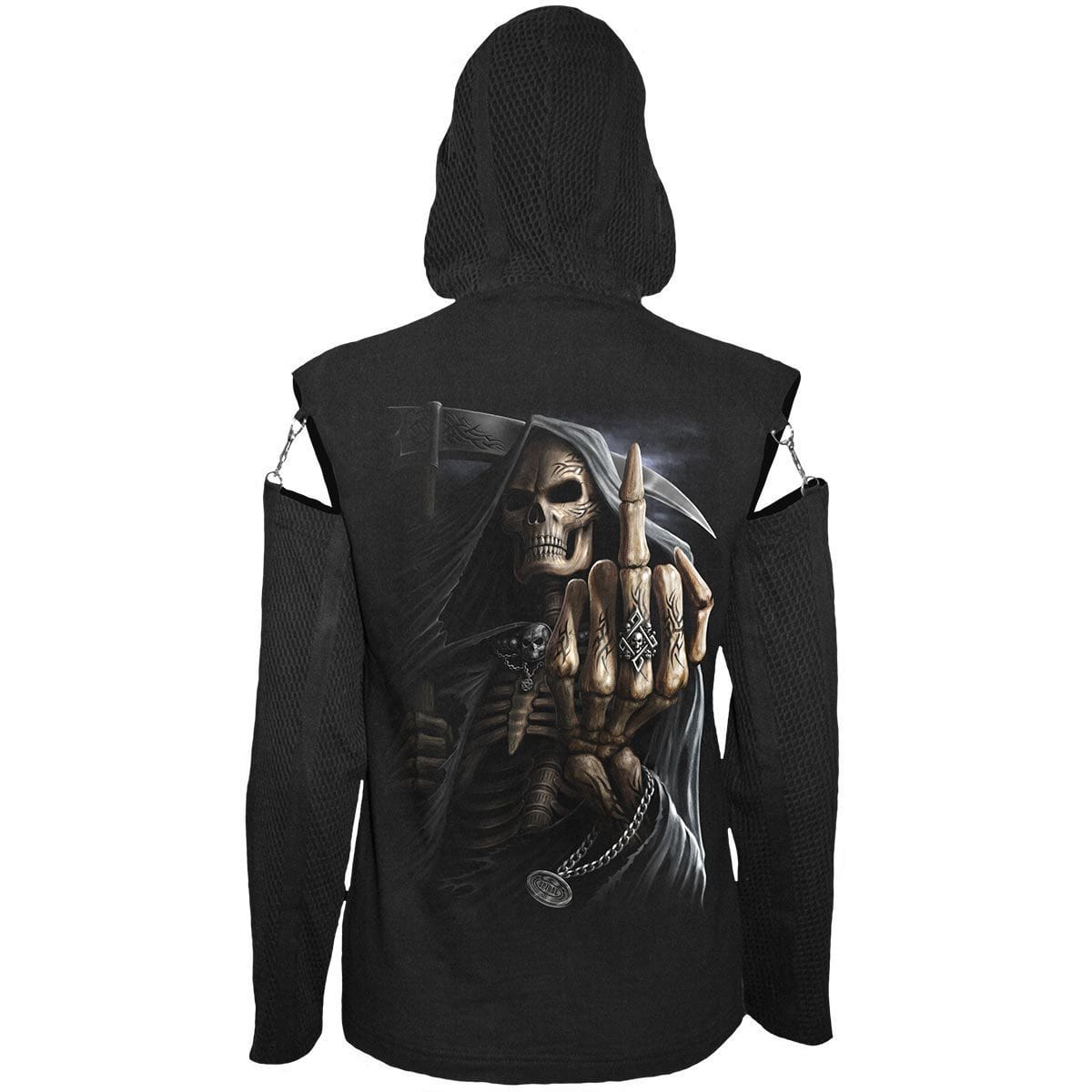 BONE FINGER - Mesh Sleeve Full Zip Hoody Black